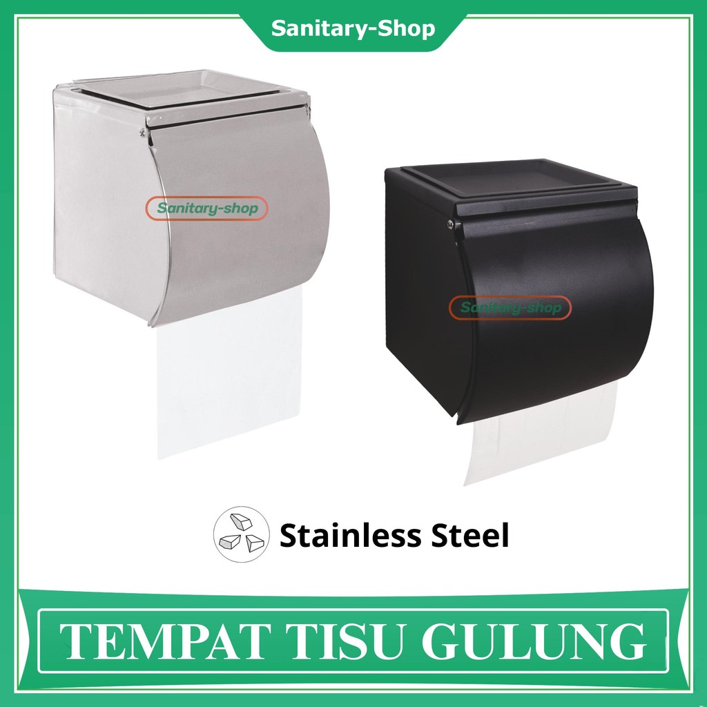 Tempat Holder Tisu Tissue Gulung Roll Asbak Rokok Toilet Stainless Steel Chrome Krom Hitam Black
