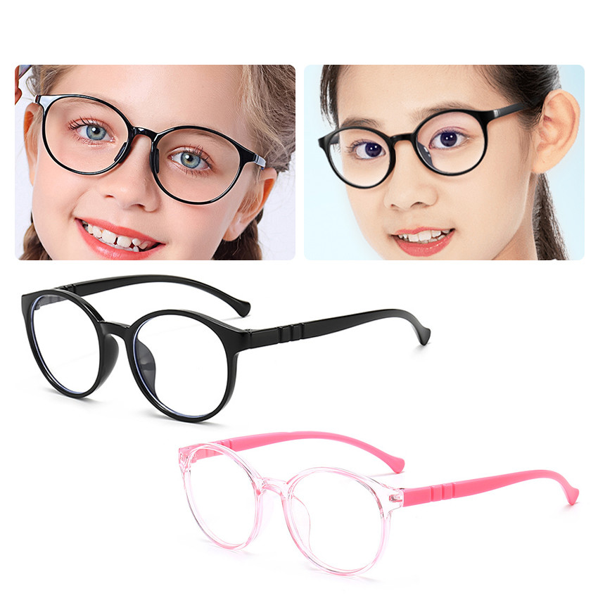 Kacamata Anti Radiasi Anti Cahaya Biru Anak – Warna Pink/Hitam, Bingkai Bulat Fleksibel, Anti UV400,
