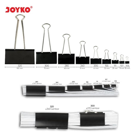 

Binder Clip Joyko No.105/ No.107/ No.111/ No.155 Klip Penjepit Kertas Warna Hitam