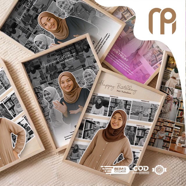 Hadiah Ulang Tahun Unik – Poster Custom Cetak Foto + Bingkai Kayu Estetik, Bisa Tulis Ucapan & Nama,