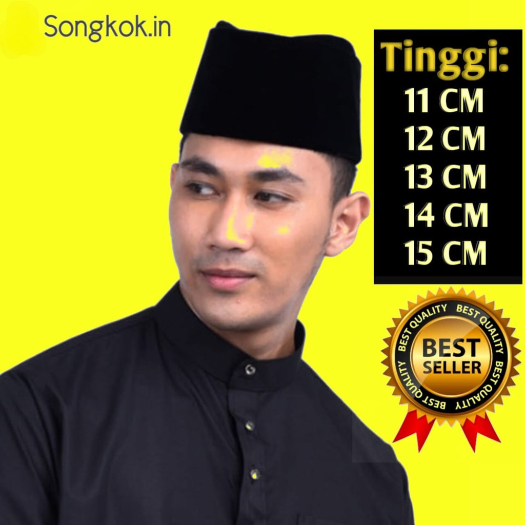 Songkok Susun peci susun Hitam kopiah susun Tinggi 11 Cm, 12 Cm, 13 Cm, 14 Cm, 15 Cm