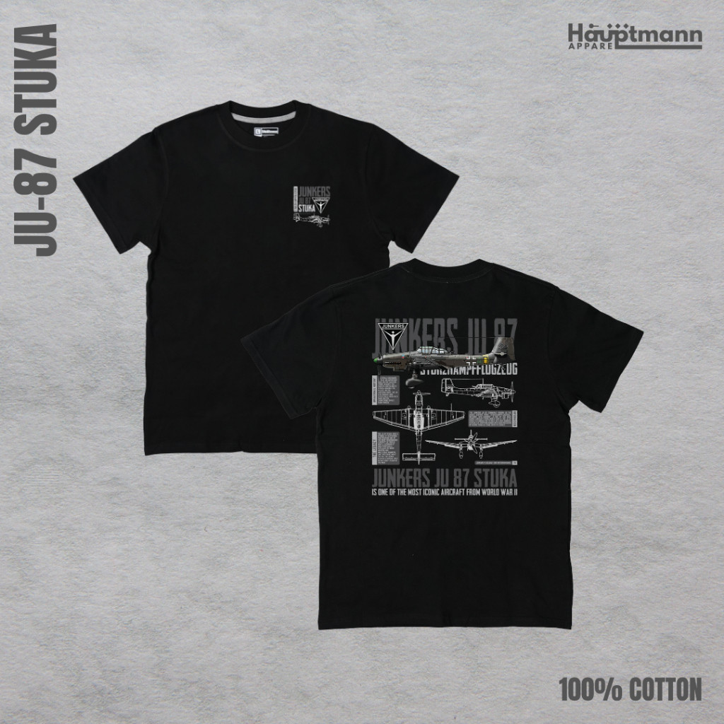 (COD) Hauptmann T-Shirt/Kaos Bomber Ju 87 Stuka Jerman - Hitam