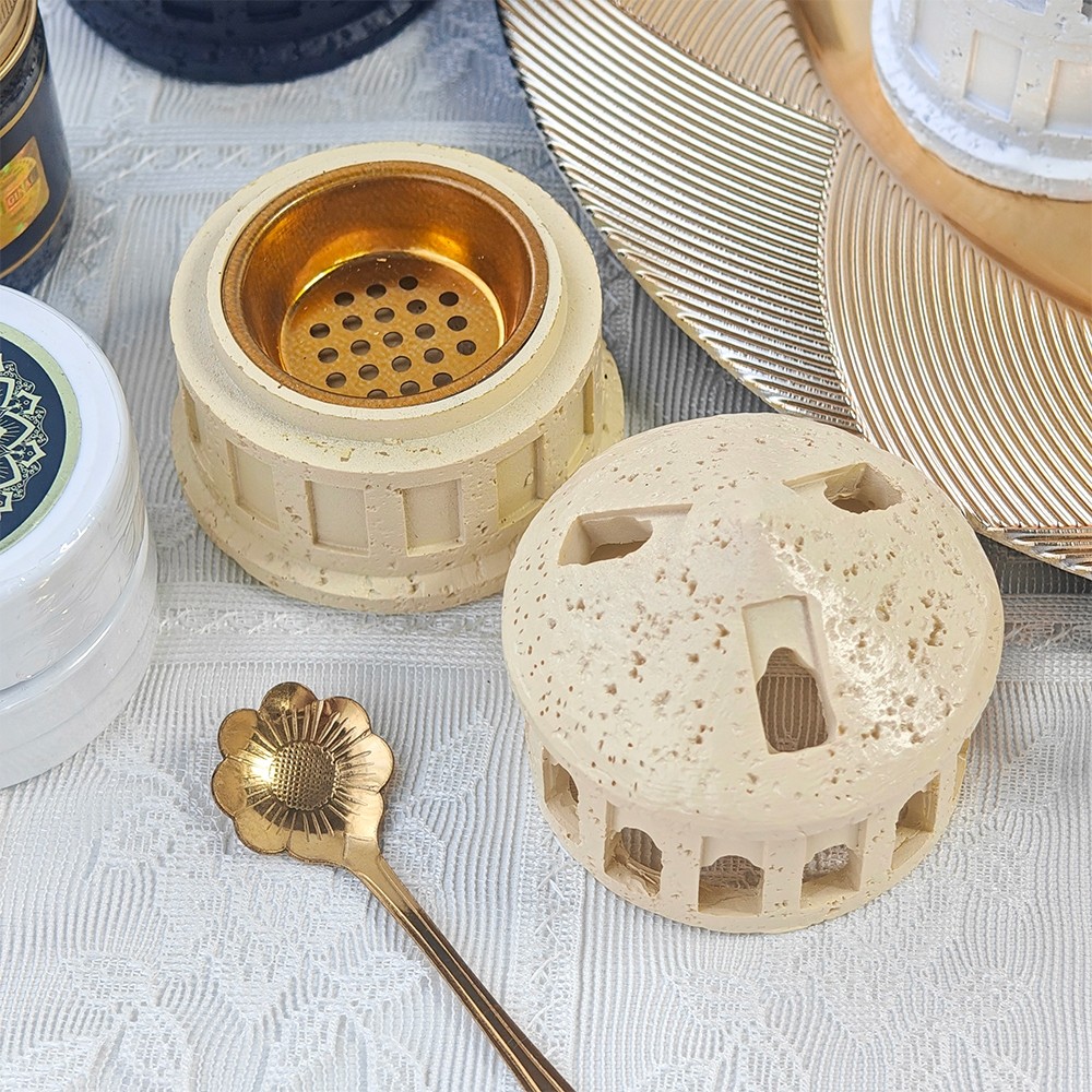 Tempat Bakar Dupa Aromaterapi Resin Tungku Dupa Kerawang Desain Kastil Romawi Bulat yang Elegan Mabk