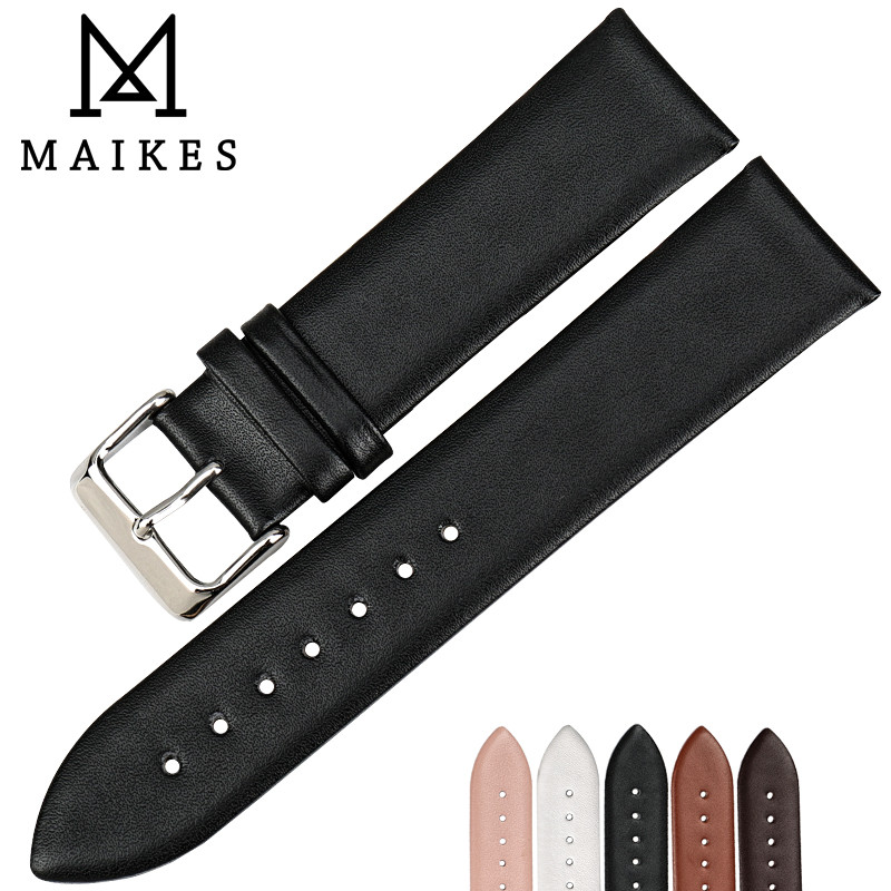 MAIKES Genuine Leather Watch Bracelet Watch Accessories Watch Strap Black Watchband For MIDO DW CK T