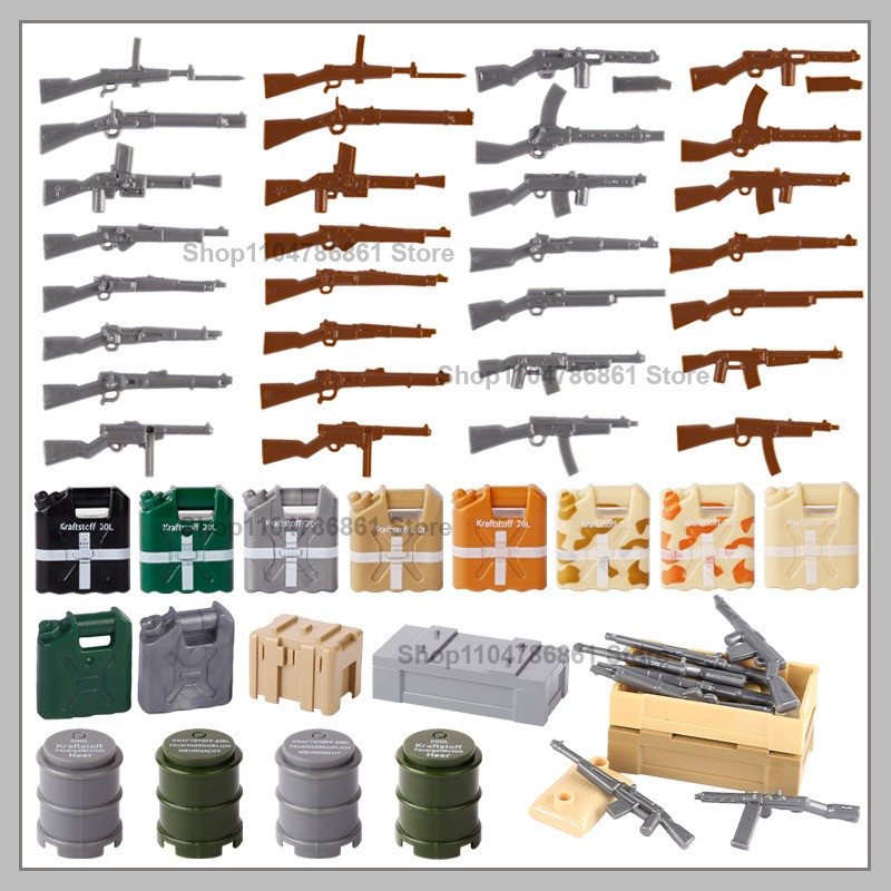WW2 WW1 Army Buig Blocks Military Arms Pack Rifle Gun War Scene Oil Drum Box Soler Figure Accessorie