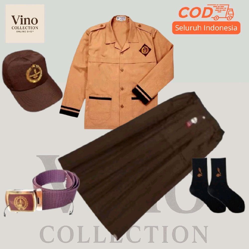 Setelan seragam sekolah SD SMP SMA perempuan Pramuka Siaga kancing full baju lengan panjang rok Remp