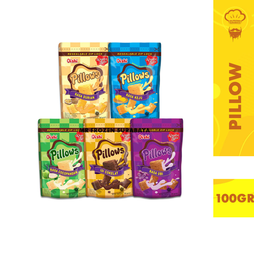 Oishi Snack Pillow Lumer Isi Coklat Strawberry Durian Keju Kemasan 100gr