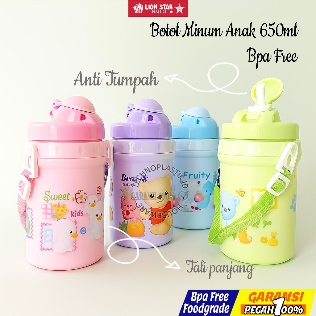 Botol Minum Anak Sedotan BPA Free 650ml Lionstar Tommy