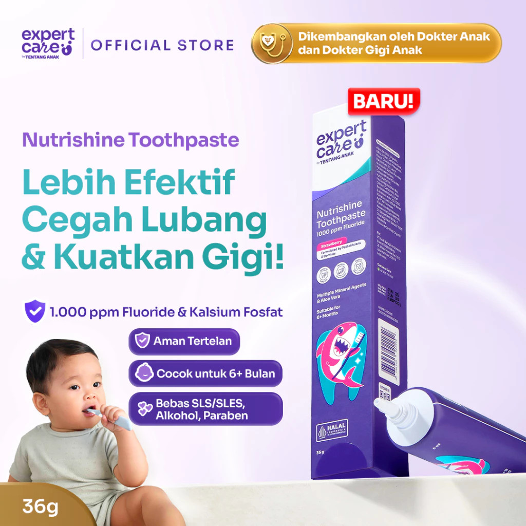 Expert Care Nutrishine Toothpaste 36gr – Pasta Gigi Anak dengan Fluoride, Prebiotik, Hydroxyapatite,