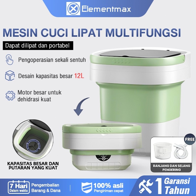 ELECTROMART Elementmax Mesin Cuci Mini Portable Lipat Mini Mesin Portable Kapasitas 2 Tabung 12L Was