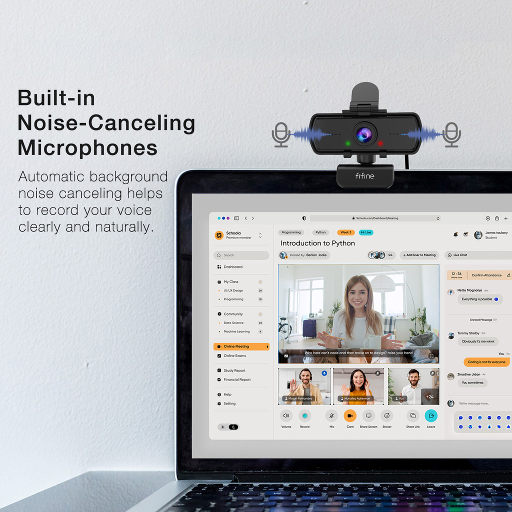 FIFINE 1440p Full HD PC Webcam with Microphone, tripod, for USB Desktop & Laptop,Live Streaming Webc