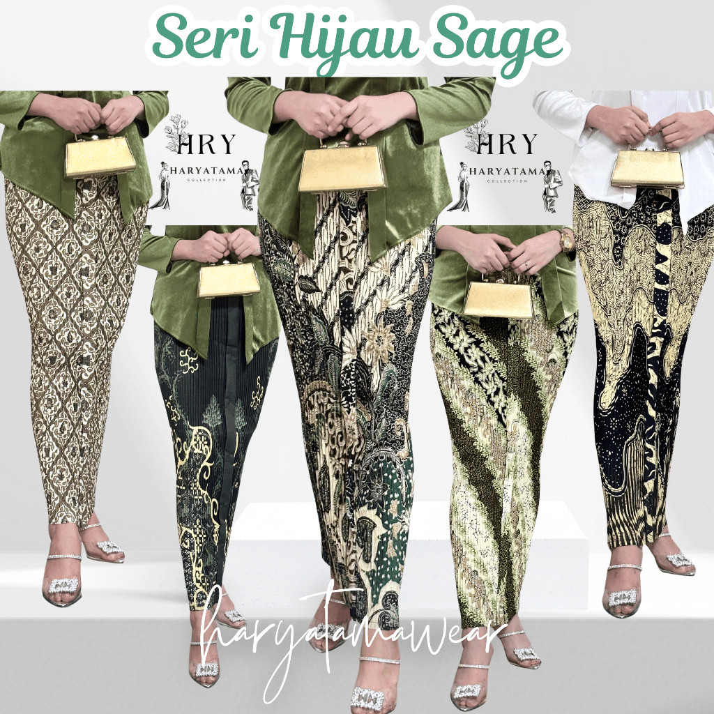 SPESIAL PROMO !! Rok Plisket Wiru Corak Hijau Sage / Rok Batik / Jarik Instan / Bawahan Kebaya