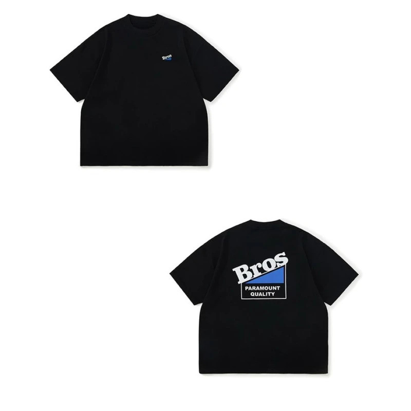 pbsPakaian jalanan Kaos Hitam Merek Bros Logo Putih Bordir di Dada Kiri Aksen Biru Huruf S Kaos Katu
