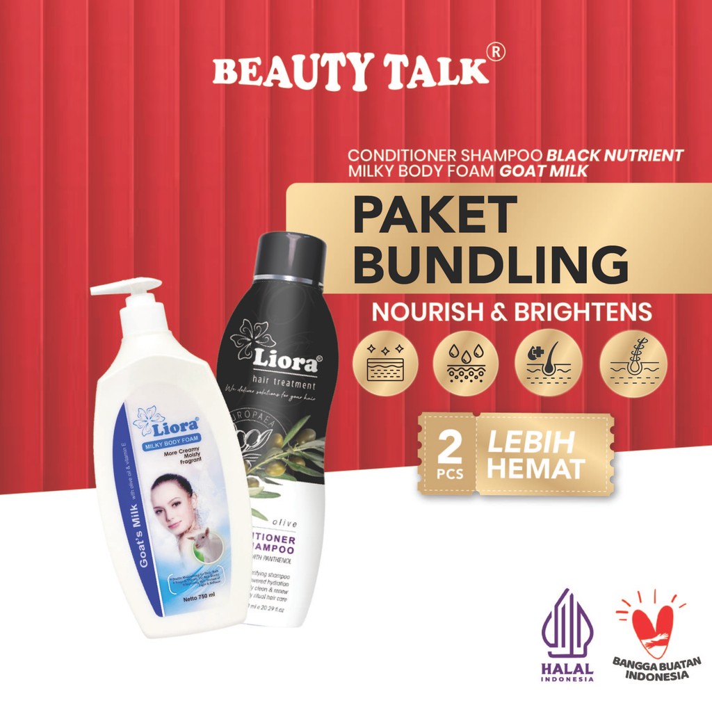 [Bundling Hemat - 2 Pcs] LIORA Shampoo 600ml + LIORA body foam Goat Milk 750ml | Perawatan tubuh