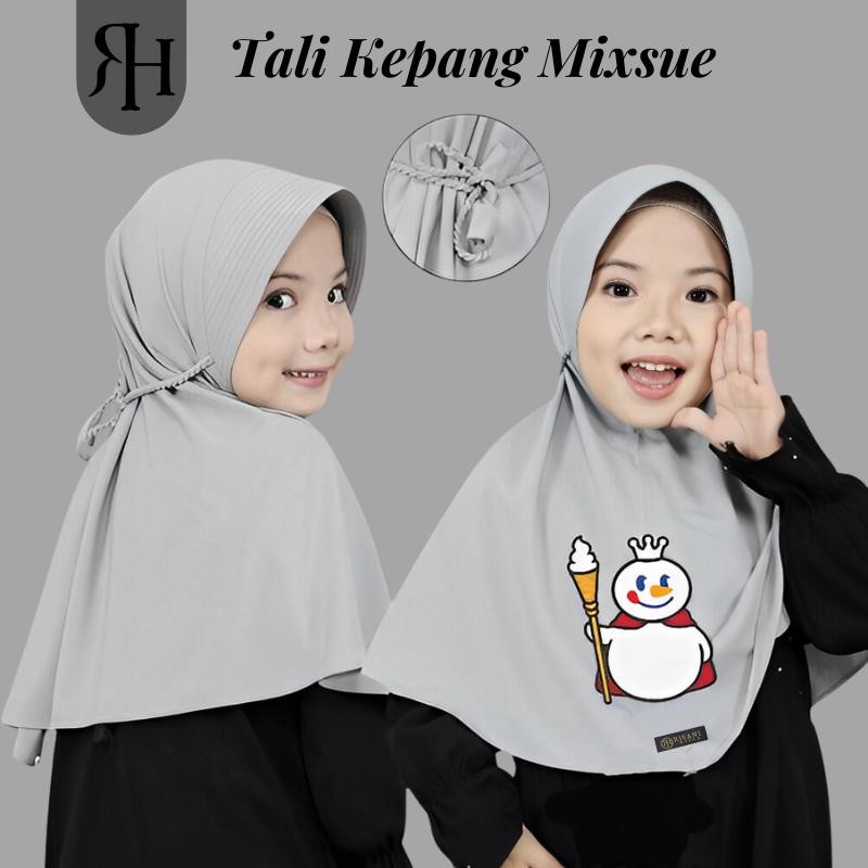 ihsn Hijab Anak Mixue Jersey/Jilbab Bergo Tali Ropel Ped / Kerudung Tali Kepang Anak Sekolah Muslim 