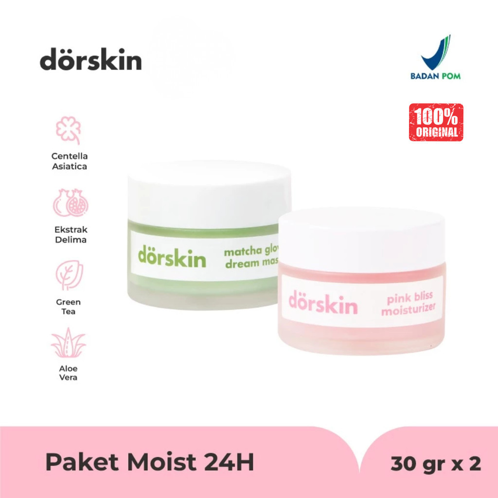[2in1] Dorskin Calm & Glow Skincare Pack – Matcha Glow Dream Mask 30g + Pink Bliss Moisturizer 30g |