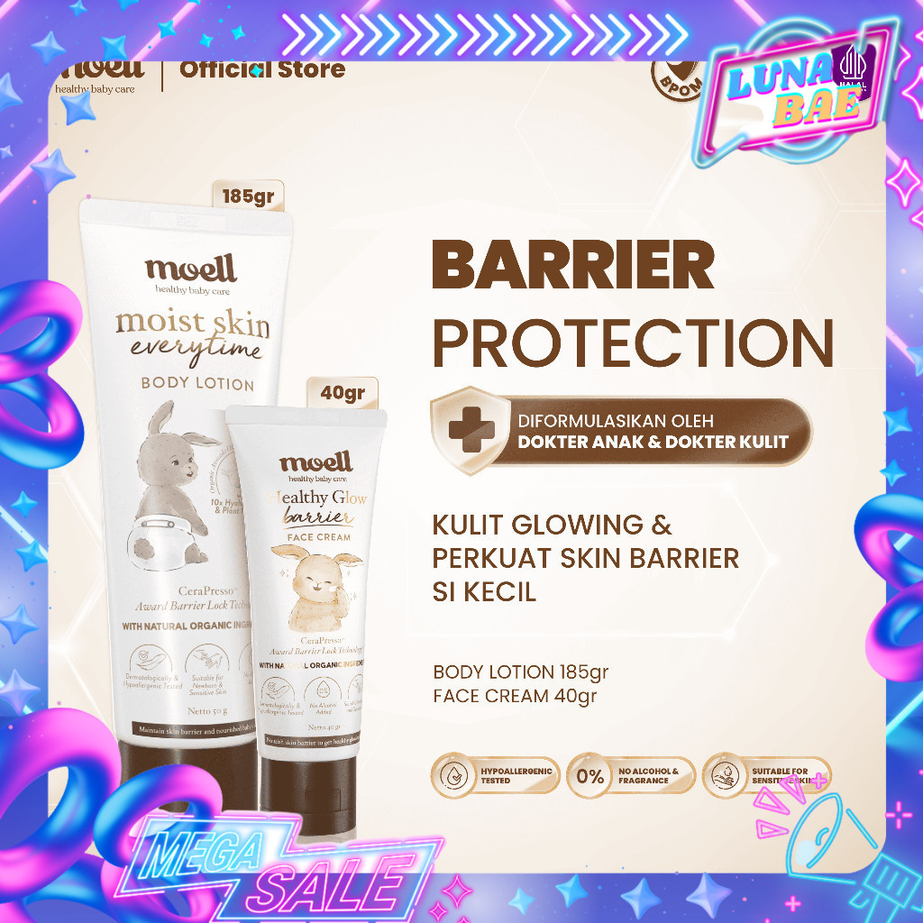 Moell Barrier Protection Face Cream 40gr & Body Lotion 185gr- Glow Up Set Harian