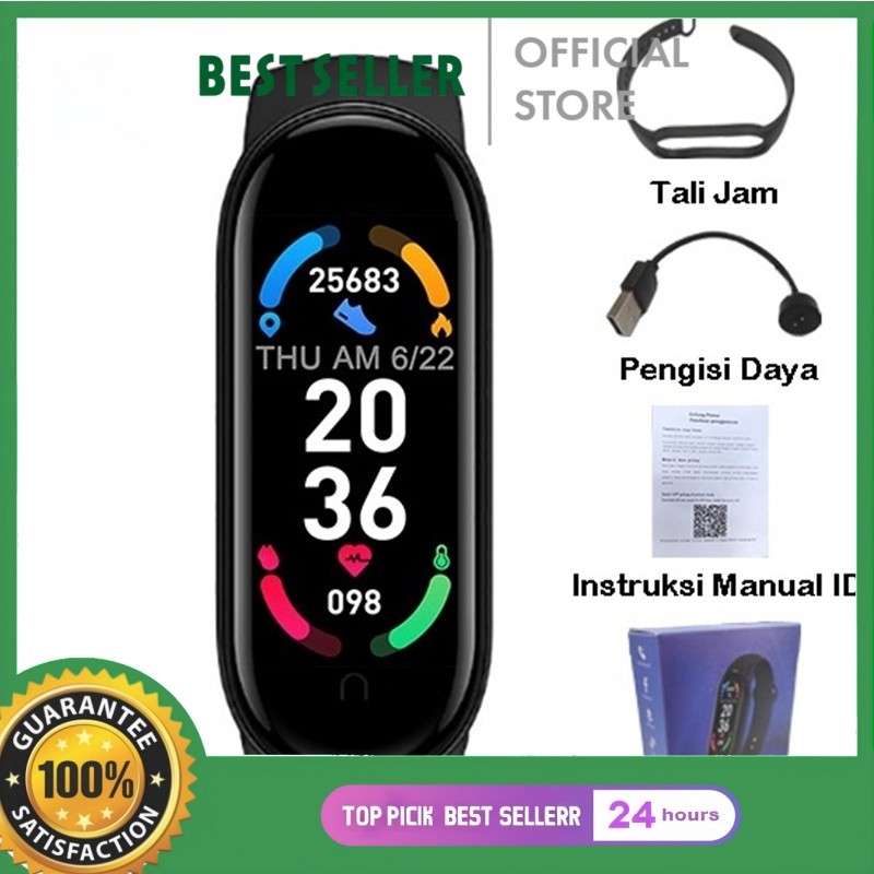 Smartwatch M6 Bluetooth Smartband Jam Digital Pria Wanita Fitness Tracker Waterproof Anti Air Pemant