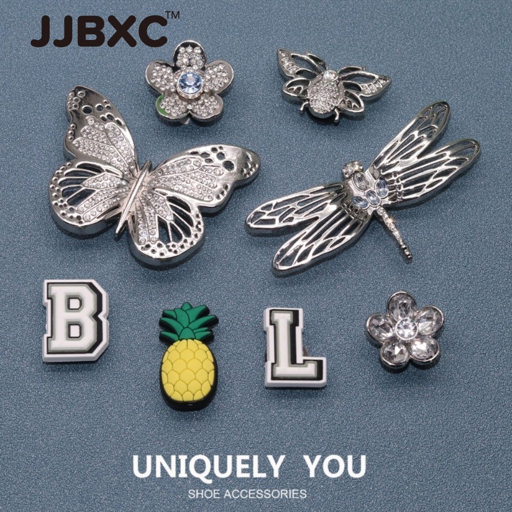 JJBXC metal CHARM Shoe Buckle Shoe Accessories Alloy Silver Butterfly Dragonfly Shoes Flower DIY Fas