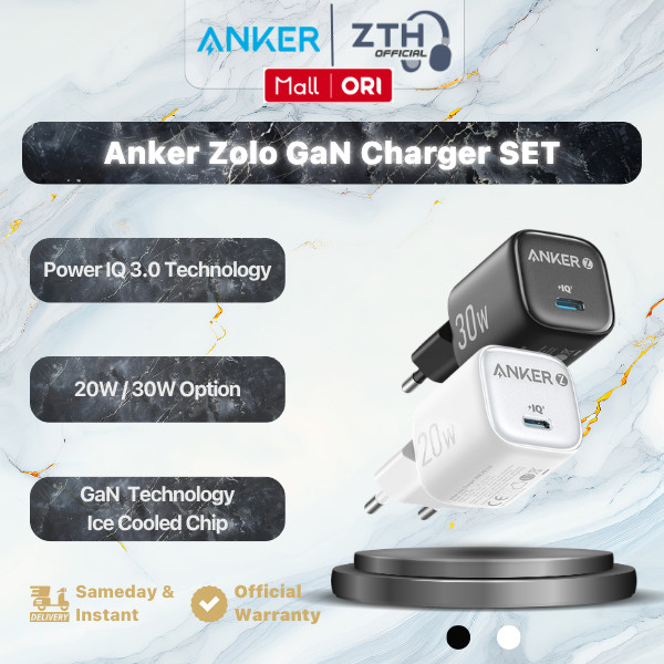 Anker Zolo GaN 20W 30W Adaptor Kepala Charger for iPhone 15 Samsung Type C PD PPS Fast Charging A269