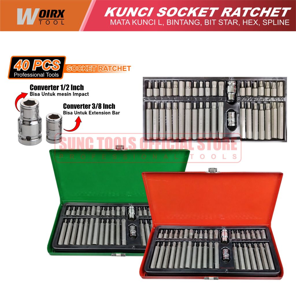 Mata Kunci Set Mata Kunci L Bintang Socket Ratchet 40Pcs Mata Kunci Mesin Impact Star Hex Spline Set
