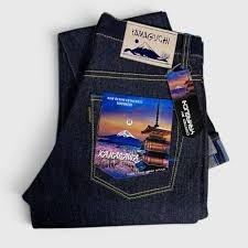 CELANA DENIM PRIA SELVDEGE DENIM BLACK INDIGO 15oZ