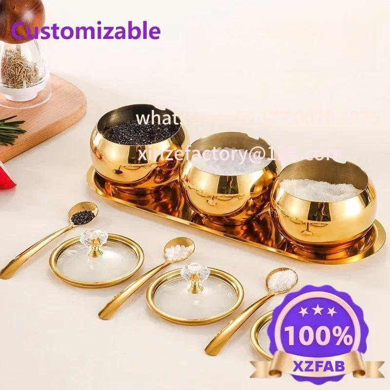 Customizable Serving Sugar Pepper Salt Spice Stainless Steel Sugar Bowl witGold and Silver Household