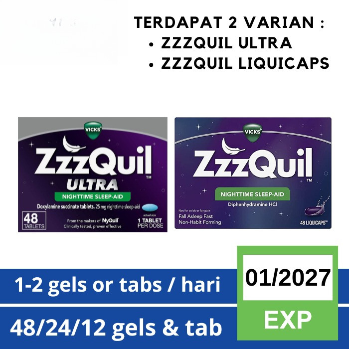 [ ORIGINAL ] ZzzQuil VICKS USA Nighttime Sleep Aid LiquiCaps Non Habit Forming