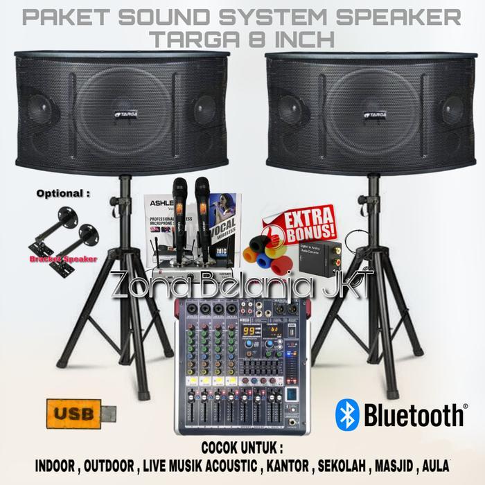 PAKET KARAOKE RUMAH SOUND SPEAKER TARGA 8 INCH POWER MIXER ORIGINAL