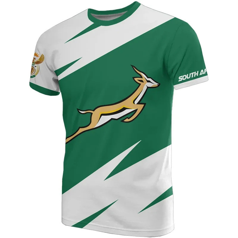 Kaos pria dengan motif bendera Afrika Selatan motif springbok cetakan 3D kaos fashion kaos berlogo k