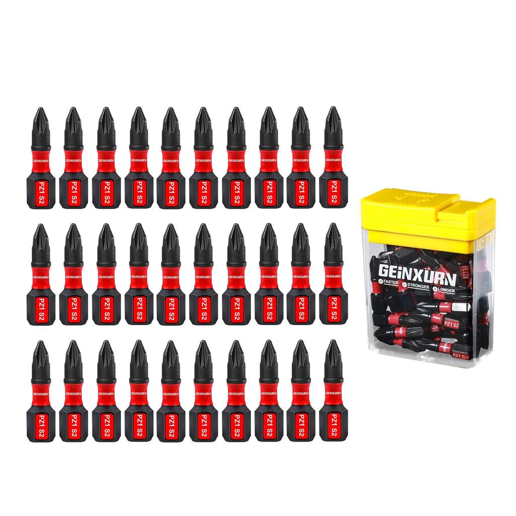 Geinxurn 30 Pcs Impact  Phillips Magnetic (PZ1,PZ2,PZ3) S2 Steel Multi Driver Bits with Storage Colo