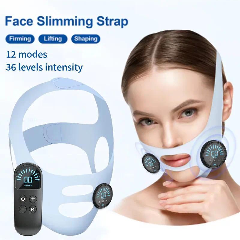12 Modes Facial EMS Lifting Machine Chin Cheek Slimming Strap Facial Shaping Massager Double Chin Re
