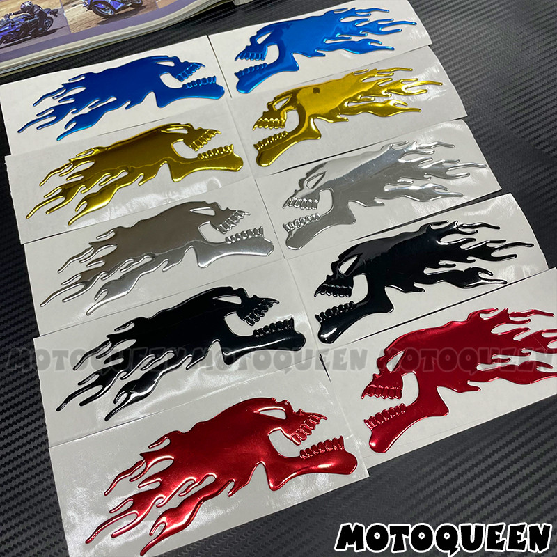 3D Flame Skull Head Vintage Motorcycle Car Styling Label Emblem Gas Fuel Tank Pad Helmet Decor Decal