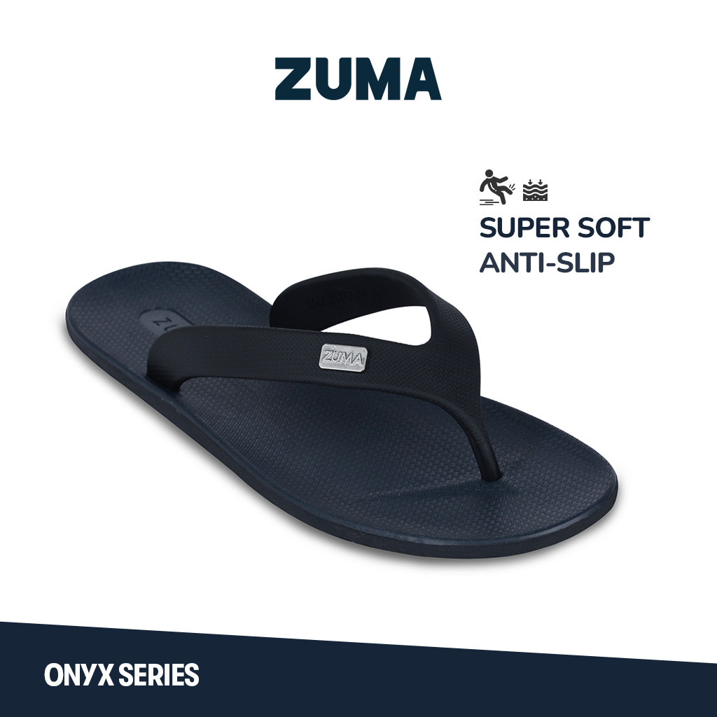 Zuma Men Onyx Sandal Jepit Pria Zuma Men Onyx 9 Black Navy Karet Polos Anti Slip Nyaman Ukuran 39-43