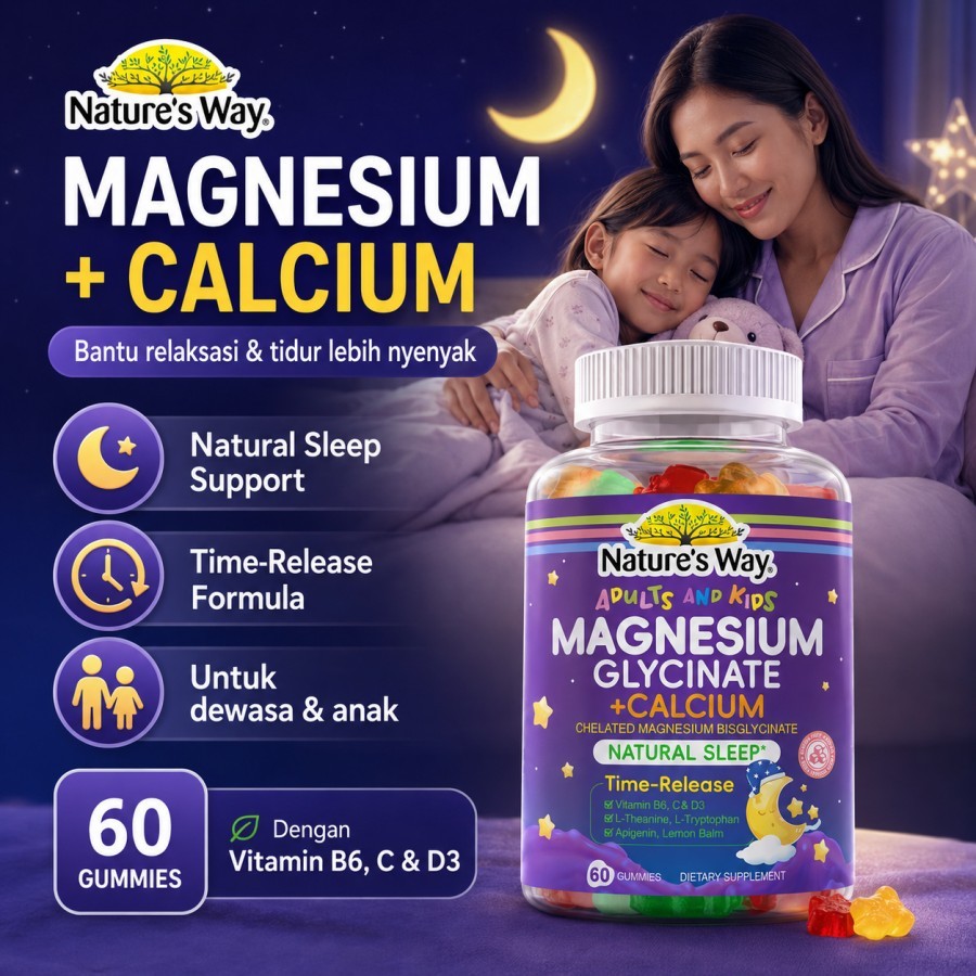 Magnesium Glycinate Gummies Nature’s Way 60 Gummies Suplemen Magnesium Calcium Bantu Tidur Lebih Nya