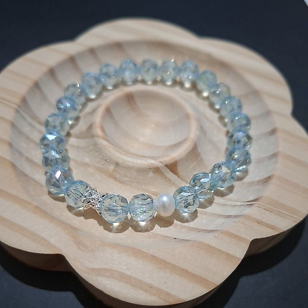 Gelang manik kristal swarovsky dengan mutiara asli