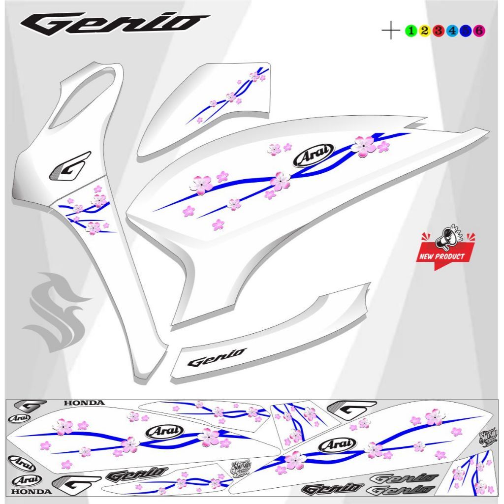 STIKER MOTOR GENIO STRIPING VARIASI GENIO MOTIF BUNGA