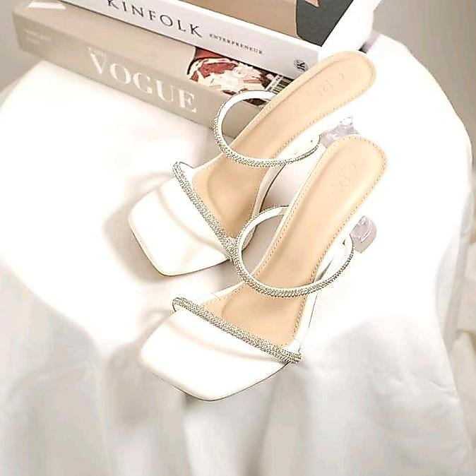 DF232 - Sendal Kaylan Hak Kaca 7 CM - Sandal Wanita Termurah Terbaru dengan Hak Tinggi - Heels, Shoe