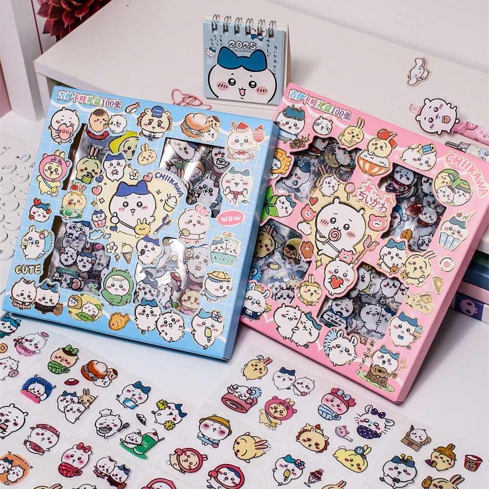 

Chiikawa 100-Piece Cartoon Sticker Set Hachiware Usagi Waterproof Stationery DIY Decoration Decals Kids Toys Box Birthday Gifts