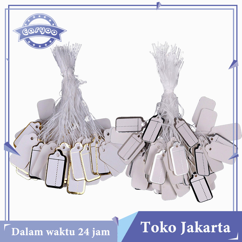 

500pcs Label Harga Baju Gold/Silver Label Harga Kosong Warna Putih Dengan Tali Untuk Perhiasan