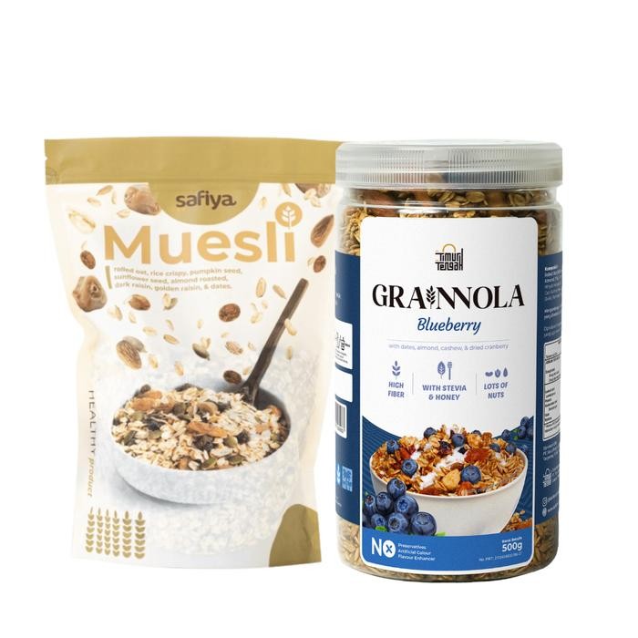 

PROMO! [Paket Hemat] Muesli Safiya 500 gr + Grainnola Dark Chocolate Coklat Vanilla Honey Blueberry Mango Yogurt Chesee and Cream Milky Milk 500 gr Timur Tengah Granola | Sereal Oatmeal Sarapan Sehat Camilan Makanan Ringan - Muesli 500 gr + Granola Bluebe
