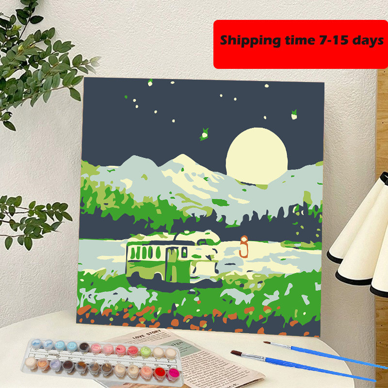 

YL-27539-DIY digital oil painting camper car under the mountain hand-painted math coloring oil painting wholesale