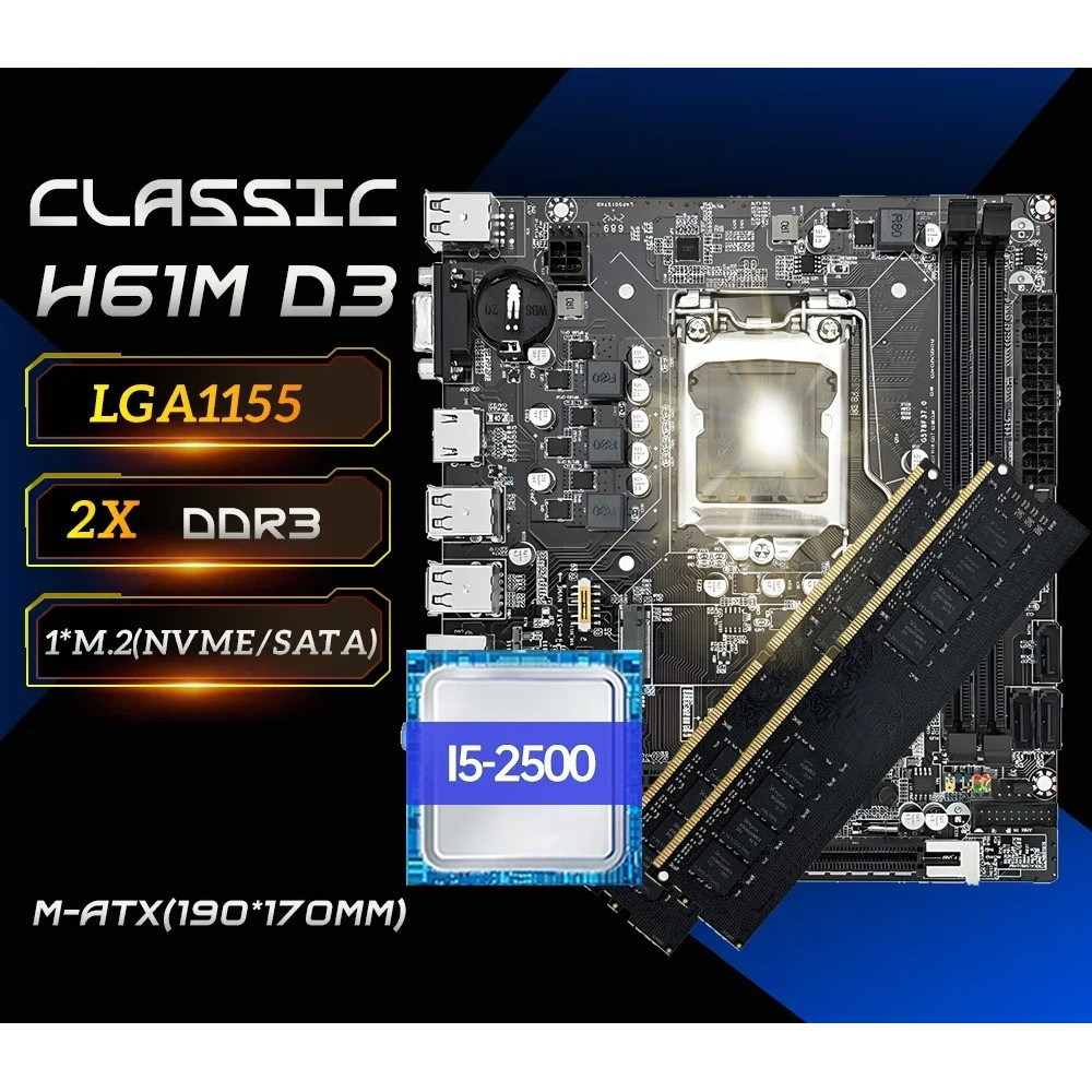 SOYO H61 Gaming Motherboard Kit with Intel  LGA1155 CPU i5 2500 DDR3 (8GB*2) 16G Memory M.2 SATA Des