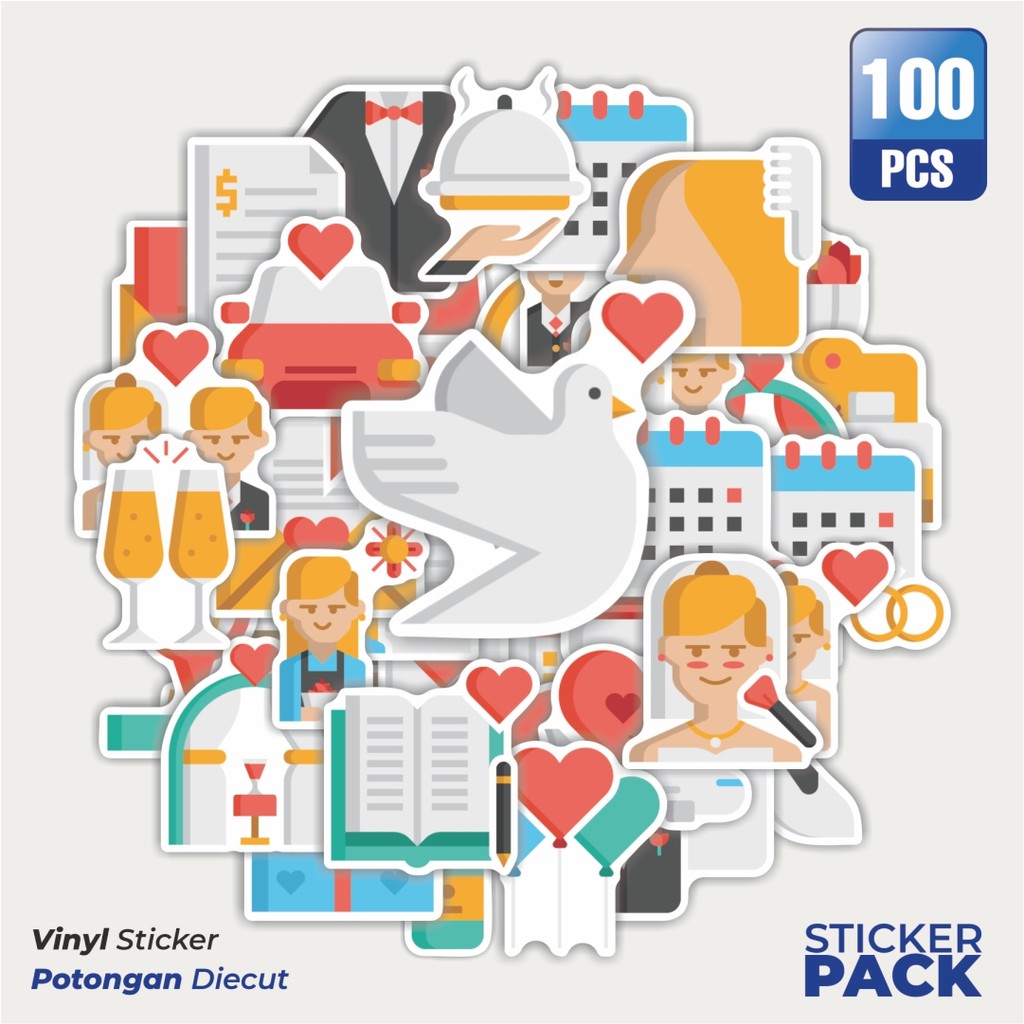 

Super Hemat! 100 PCS Stikeri Ikon Wedding Party [Pesta Pernikahan] Waterproof Aesthetic- Untuk Laptop, Motor, dan Helm - Paper Stationery Pack