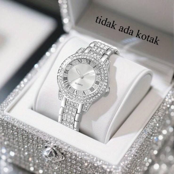 Jam Tangan Pergelangan Tangan Wanita Berbahan Kuarsa Perak Mewah - Tali Bahan Paduan Logam, Cocok Un