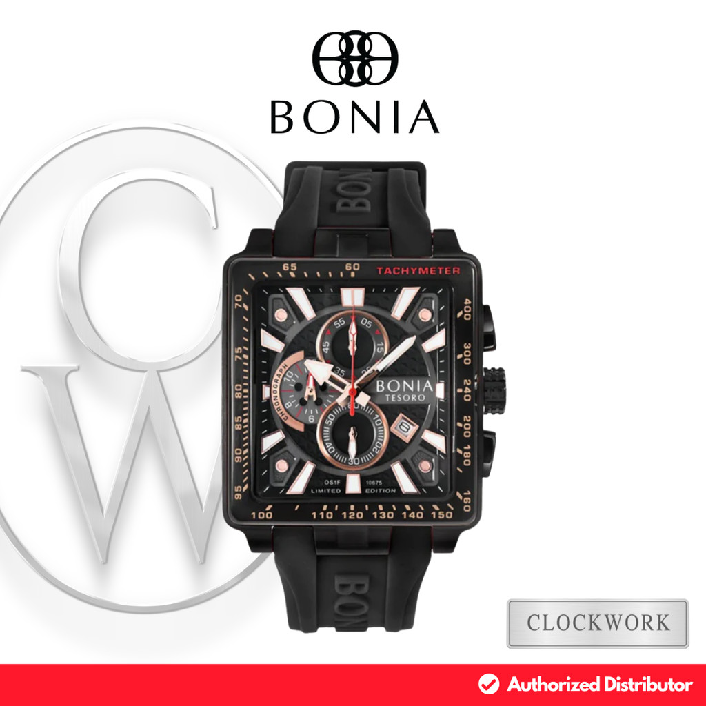 Jam Tangan Pria Bonia BNB10675-1739LE Karet Sporty Casual Hitam