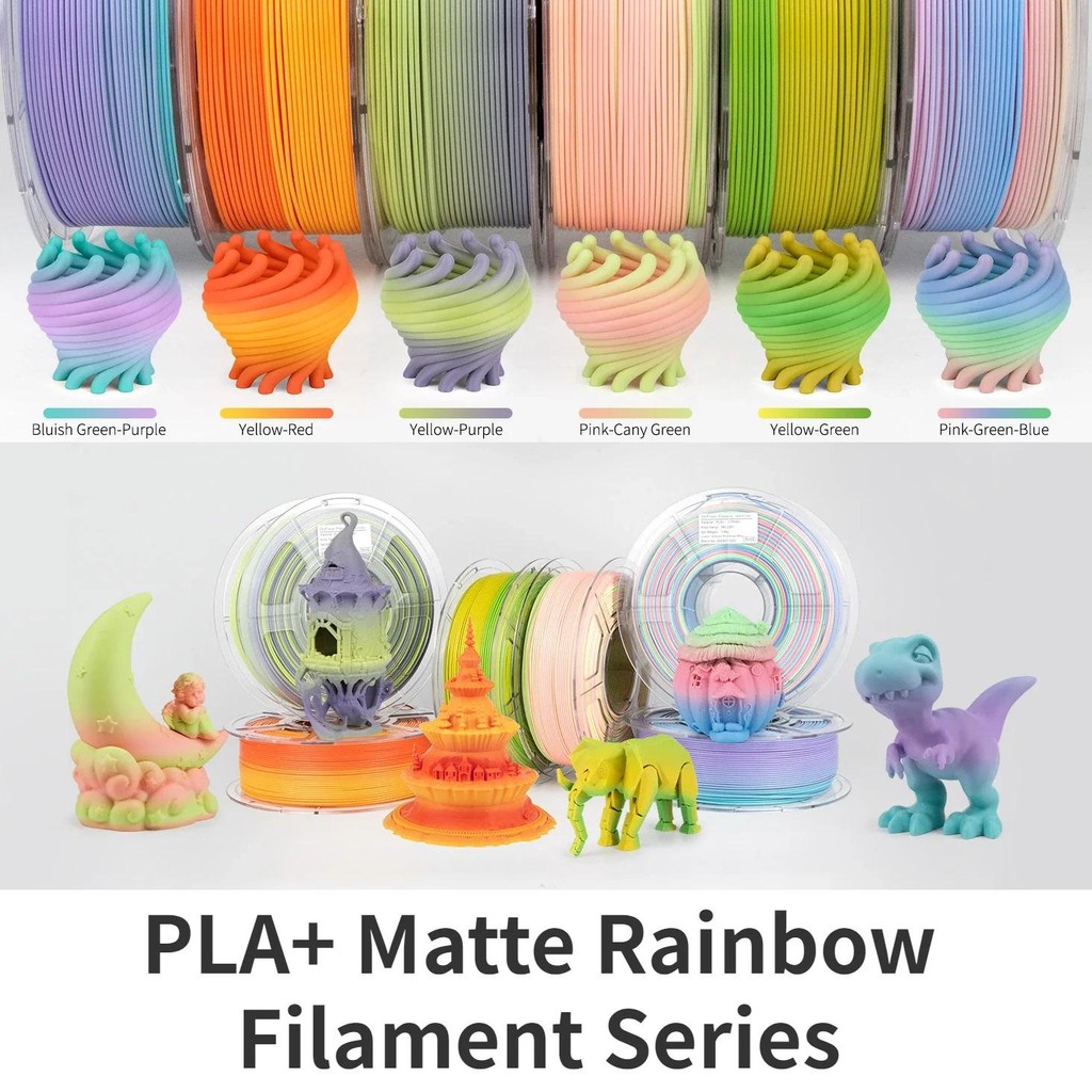 PLA+ Gradient Filament Matte Finish Multicolor Fast Color Change 3D Printing Filament 1KG/2.2lbsColo