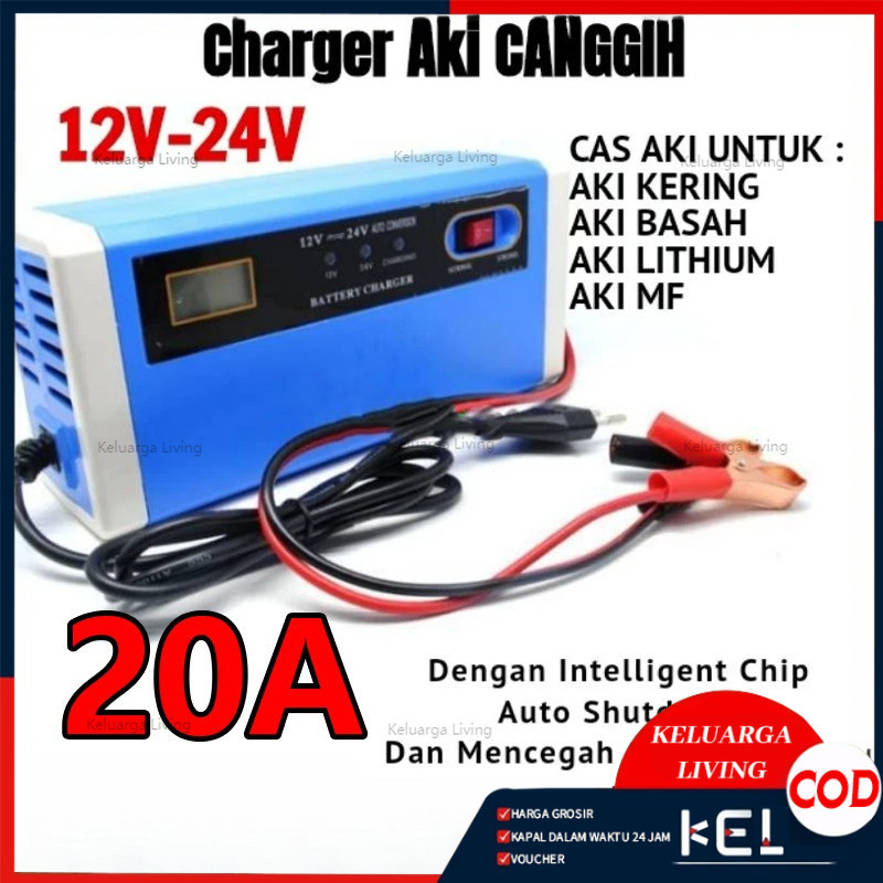 Charger Aki Mobil Motor 12V-24V 20A Charger Aki Portable 12V-24V 10A Mobil dan Motor LCD Indicator w
