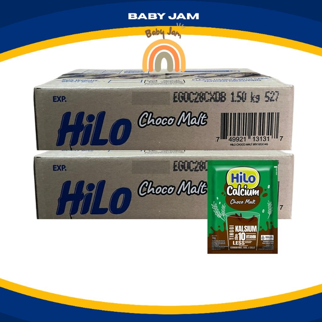

HiLo Choco Malt Karton Hi Calcium Dus Isi 8 Renceng 10 Sachet Cokelat Susu Berenergi Tinggi Kalsium Hailo Peninggi Badan Baby Jam