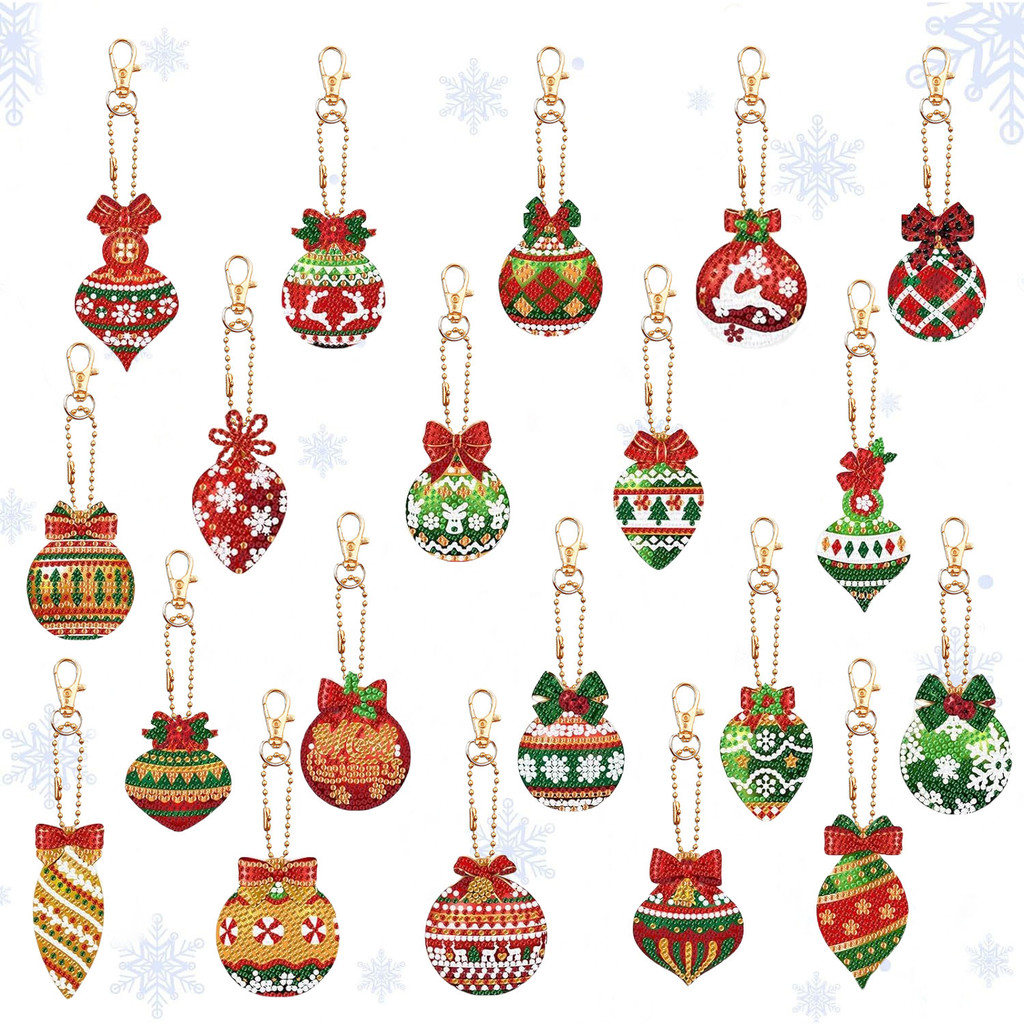

20 sets of DIY snowflake/Deer/tree/Diamond art painting kits, double-sided keychain diamond bag decoration